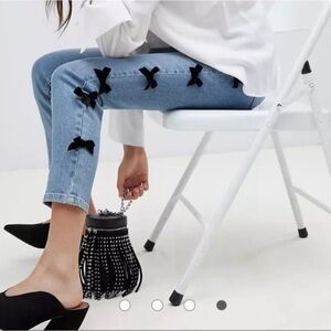 NWOT ASOS DESIGN Farleigh Slim Jeans with Black Bows, SIZE 28/32